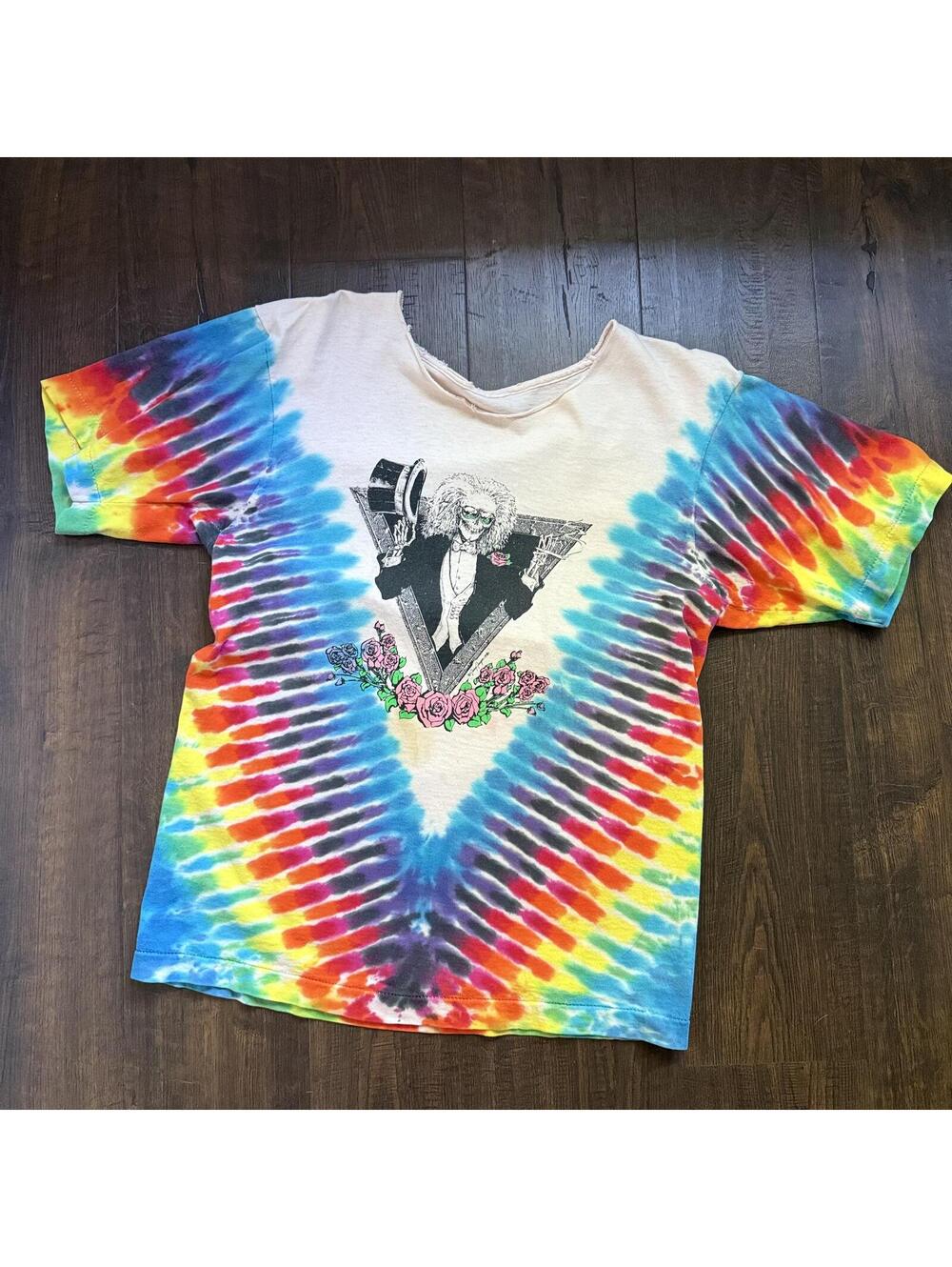 Vintage 1986 Grateful Dead Jerry Jasper Rainbow Tiedye T Shirt S/M Single Stitch